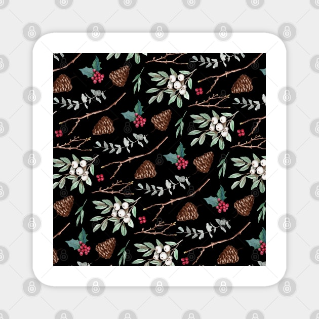 Black Christmas Pattern Magnet by AnisIllustration