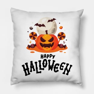 HALLOWEEN DAY SCARY PUMPKIN WITH DARK HAPPY HALLOWEEN DESIGN ILLUSTRATIONHALLOWEEN DAY SCARY PUMPKIN GOT TREATS DESIGN ILLUSTRATION Pillow