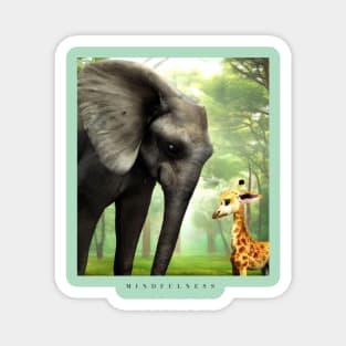 Stunning Digital Art Animal Prints: Baby Elephant and Giraffe" Magnet