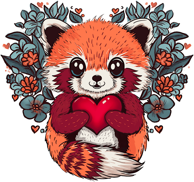 Cute Red Panda for Valentines Day Kids T-Shirt by SusanaDesigns