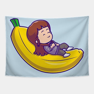 Cute Girl Sleeping On Bananas Cartoon Tapestry