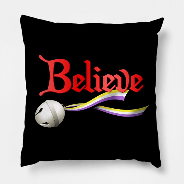 Believe Nonbinary Pride Jingle Bell Pillow by wheedesign