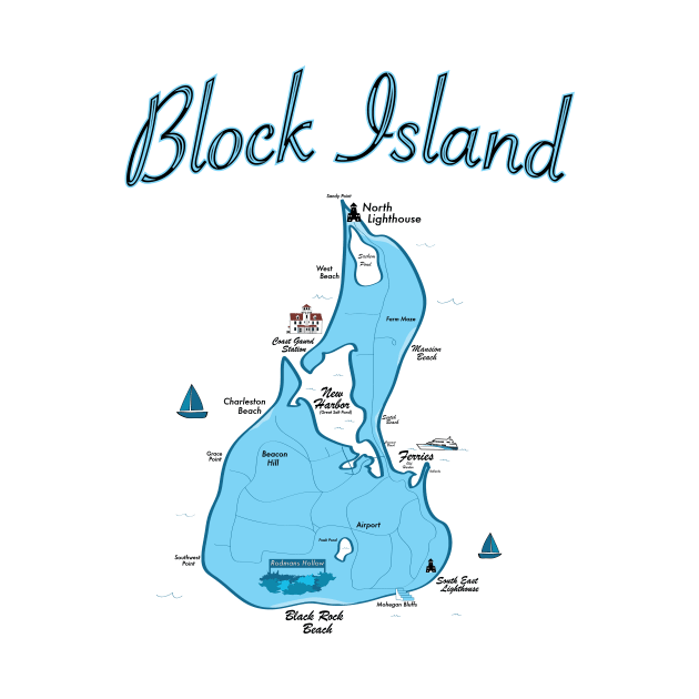 Block Island Map- Rhode Island by ACGraphics