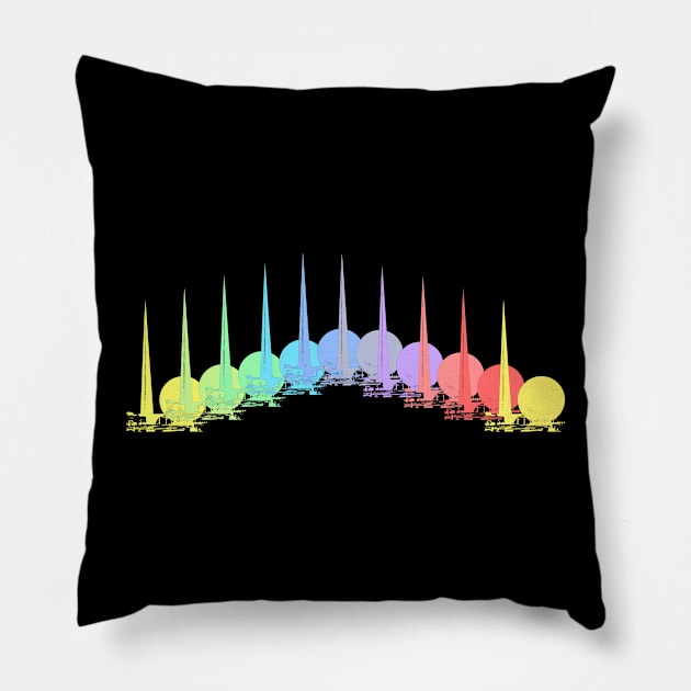 Trylon and Perisphere Rainbow Pillow by NoirPineapple