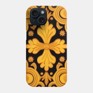 Russian Khokhloma Art Inspired Design Black and Gold Almost Clovers Phone Case