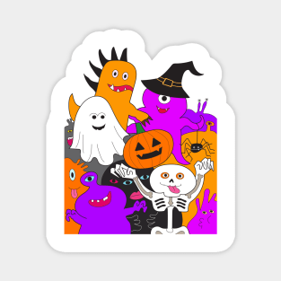 Halloween ghost monster party. Animation cartoon drawing. Magnet