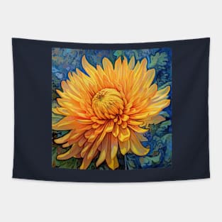 Folk Art Vibrant Yellow Chrysanthemum Tapestry