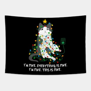 I'm Fine Everything Is Fine Christmas Black Cat Xmas Lights Tapestry