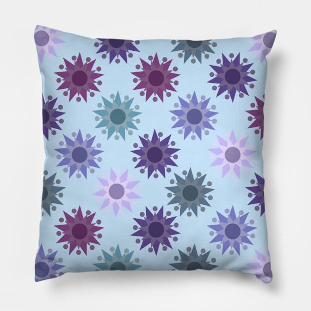 Radiant Suns Cool on Light  Blue Pillow by ArtticArlo