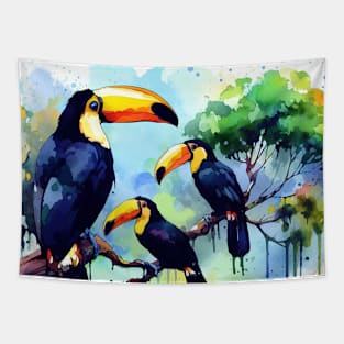 Colorful parrot sitting in the rain forest Tapestry