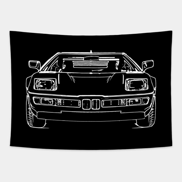 White 1978 M1 Car Sketch Art Tapestry by DemangDesign