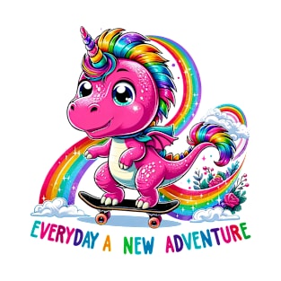 Unicorn Dinosaur Skateboard  Rainbow Adventure Dino Lover Top T-Shirt