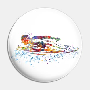 Boy Swimmer Breaststroke Watercolor Sport Decor Pin