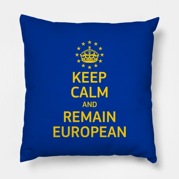 Modern Yellow Blue Keep Calm Crown Europe Vector Pillow by redhomestead