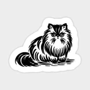 Stick figure of Persian cat in black ink Magnet