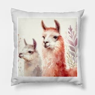 Watercolor Llama Alpaca Art Pillow