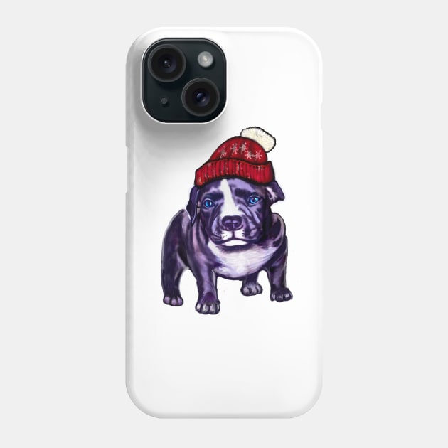 pit bull dog puppy in a red beanie hat - cute blue line pittie with piercing blue eyes Phone Case by Artonmytee