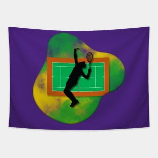 Tennis Player with Tennis Court Background and Wimbledon Colours 6 Tapestry