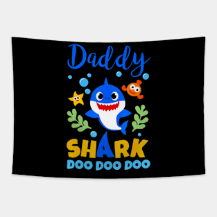 Daddy Papa Of The Shark Birthday Family Matching Birthday Tapestry