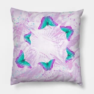 Abstract vibrant butterflies against a floral background featuring wattle Pillow