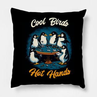 Cool Birds Hot Hands funny Penguin playing poker Pillow