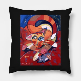 'Cubist Cat with a Toy Mouse' Pillow