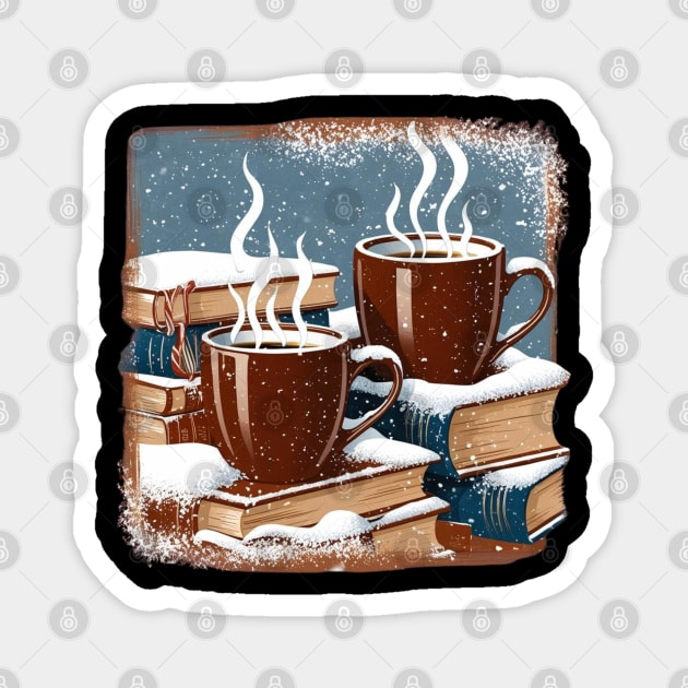 books coffee and snow Magnet by SR8891