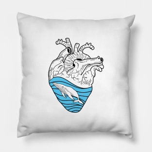 Whale Heart Ocean Waves Pillow