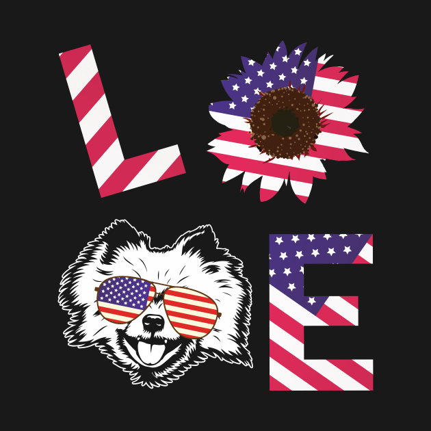 Cool US Flag Sunflowers Glasses Dog Face LOVE Pomeranian Dog Americans Independence USA July 4th Day by Cowan79
