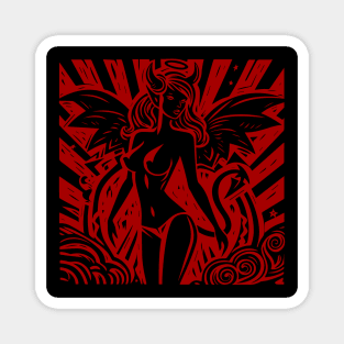 Lino Cut Devil Girl Magnet