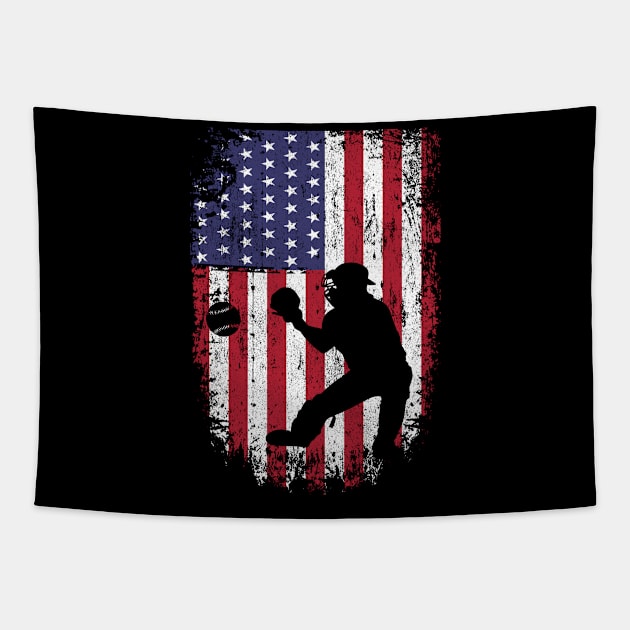 Baseball American Flag Patriot Graphic USA Patriotic Baseball Catcher Tapestry by Kens Shop