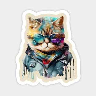 Cool Cat Watercolor Magnet