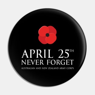 Anzac day remembrance day 25th April Australian and New Zealand Army Corps with poppy flower - Never forget white 2 Pin