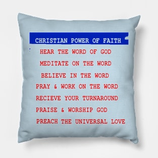 Christian Power of Faith Illustration on Blue Background Pillow