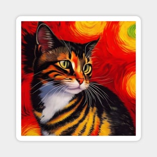 Colorful painting of a cat Magnet