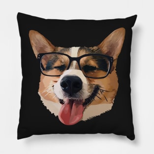 Corgi Dog with Glasses Pillow