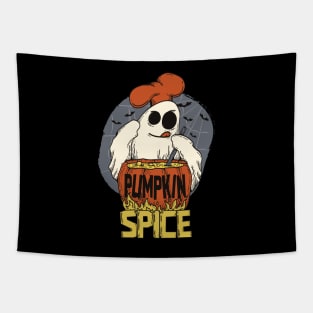 Cartoony Ghost Cooking Pumpkin Spice Tapestry