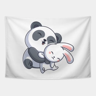 Cute panda hugging stuffed bunny Tapestry