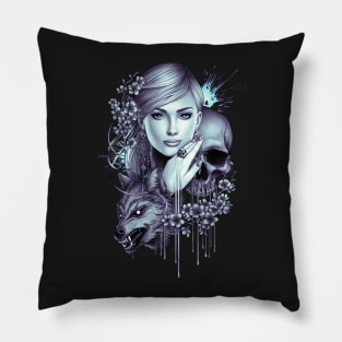 Wolf Skull Girl Tattoo Pillow