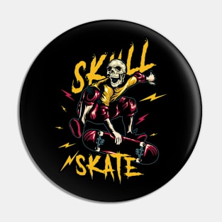 skull skate illustration with solid color Pin