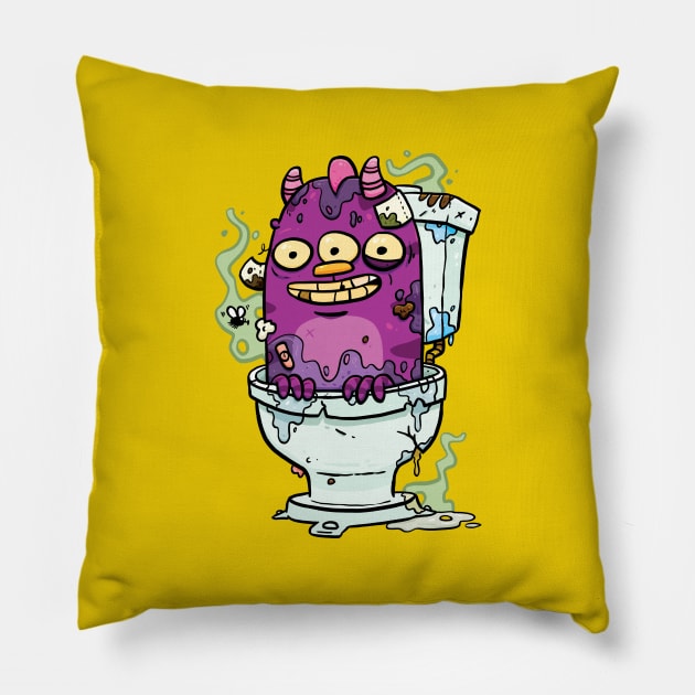 Stinky Little Toilet Monster Pillow by striffle