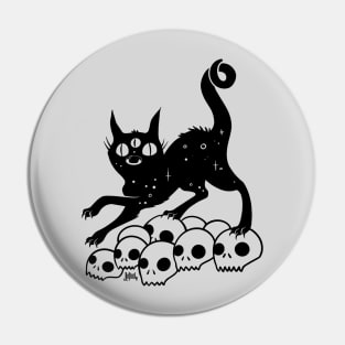 Black Cat On A Pile Of Skulls Magic Witch Art Pin