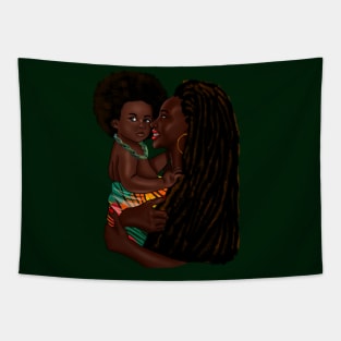 Loving Afro Mom and Baby, African Woman with Child Tapestry