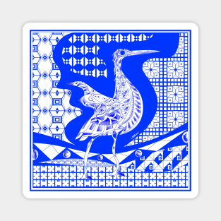 agami heron garza bird in ecopop talavera azulejo pattern wallpaper art in blue Magnet