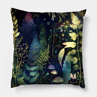 Watercolor Forest, Woodland Landscape Pillow