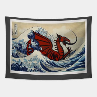 Welsh Dragon in the Great Wave off kanagawa Tapestry