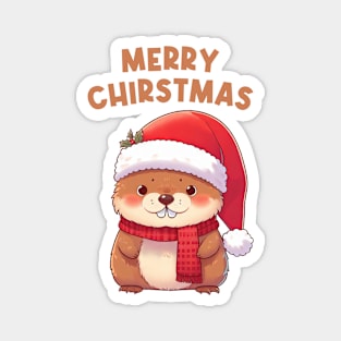 Merry Christmas Funny Marmot Magnet