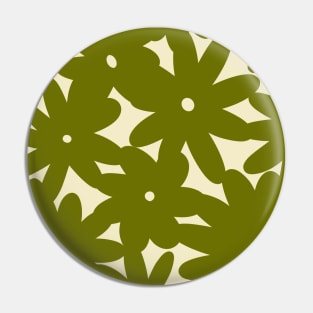 Retro 70s Bold Flowers Pattern Green Pin