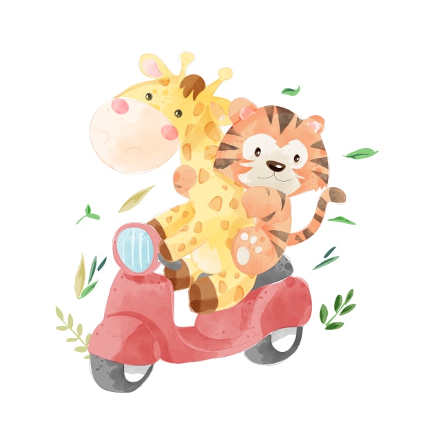 cute animal friends riding scooter by Tshirt lover 1