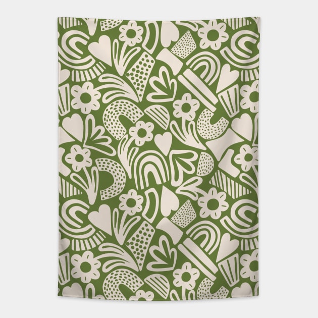 Tween spirit abstract flowers and rainbows in green Tapestry by Natalisa